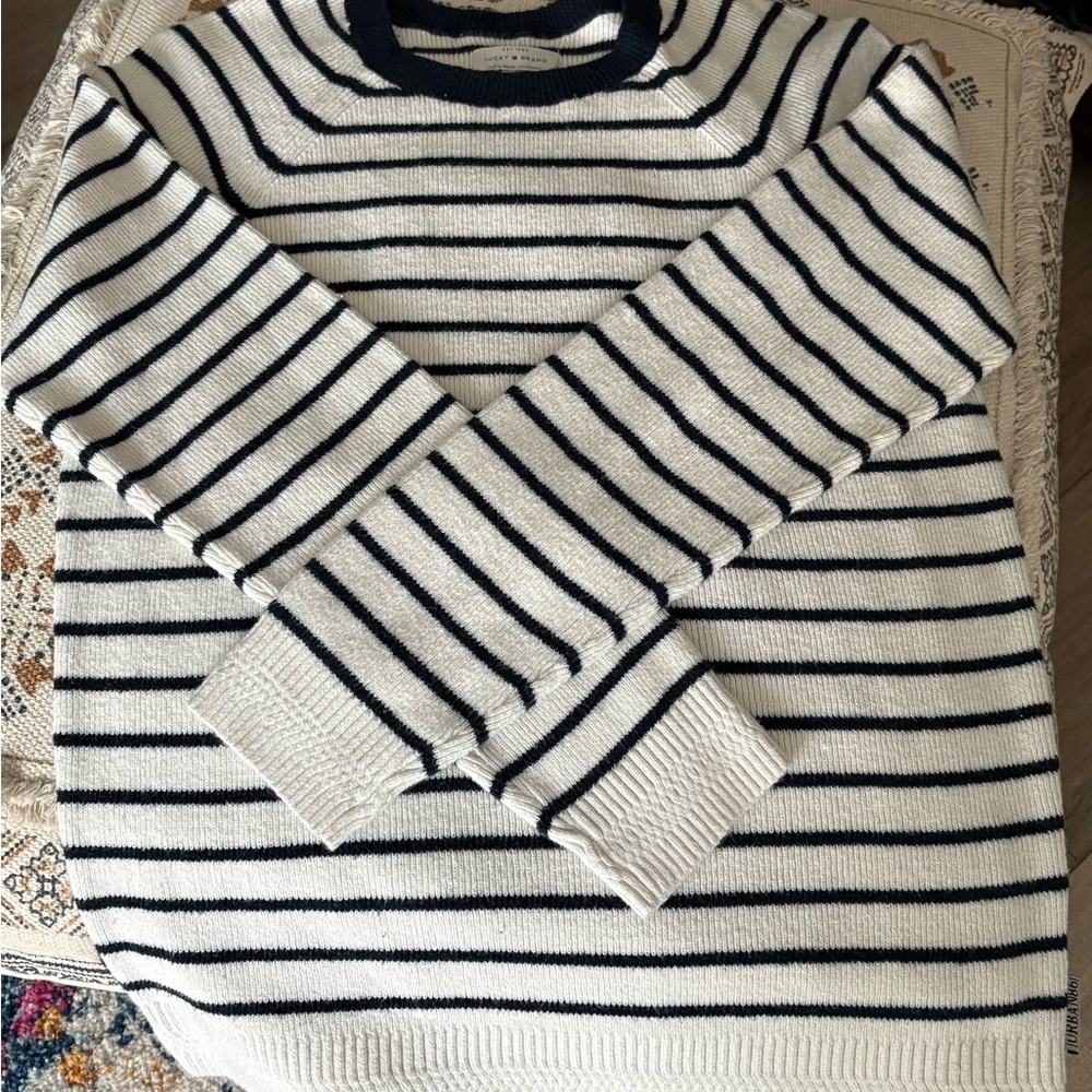 Women’s Lucky Brand Striped Sweater - Navy blue and White
